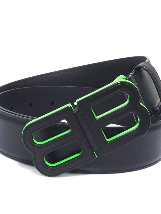 BALENCIAGA Belt Black/Neon Green Leather/Metal
